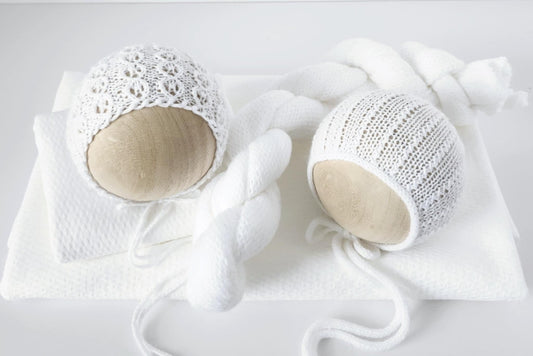 White Cecille Bonnet & Wrap Set