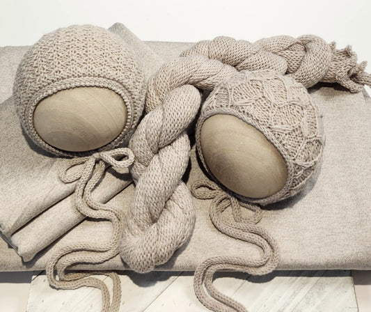 Jersey Stretch Backdrop, Jersey Stretch Wrap, choice of Handknit Bonnet & wrap Sets