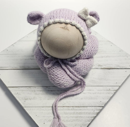 Bear Bonnet & Wrap Set with option to add a matching Bear Stuffie