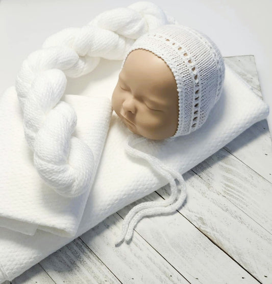 White Cecille Bonnet & Wrap Set
