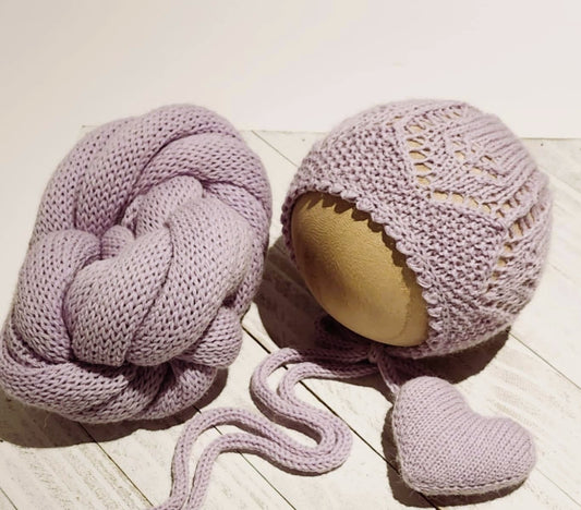 Audrey Bonnet & Wrap Set with option of adding a Coordinating Heart Stuffie
