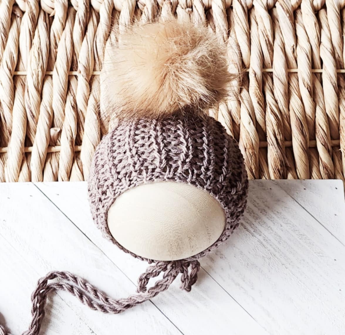 Fisherman Short Overalls and Removeable Fur Pompom Bonnet