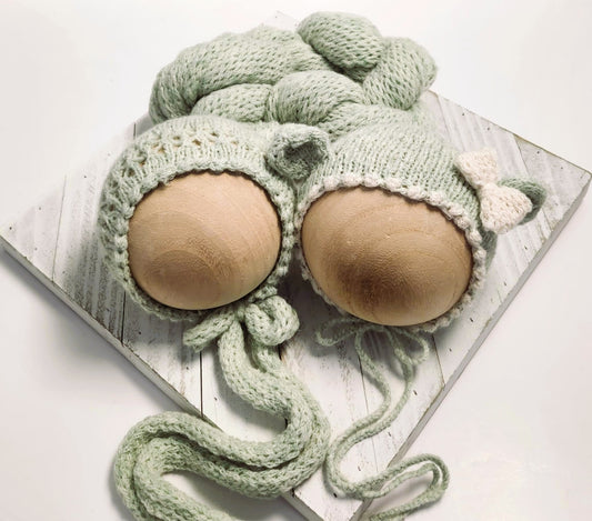 Pistachio Islamorada Bonnet or Bear Bonnet with matching Wrap