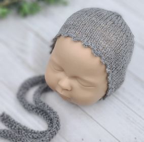 Picot Bonnet with Knit Ties