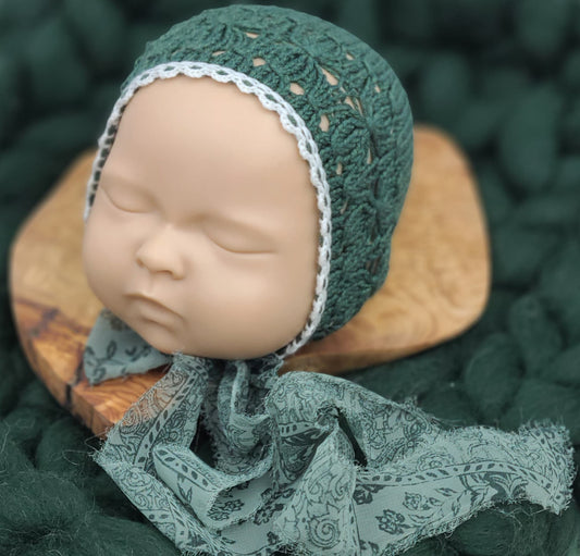 Newborn Magnolia Bonnet with matching Wrap MTO
