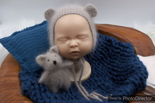 Newborn Angora Bear Bonnet and Teddy PREORDER