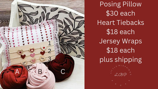 Valentine Posing Pillow, Tiebacks & Jersey Wraps