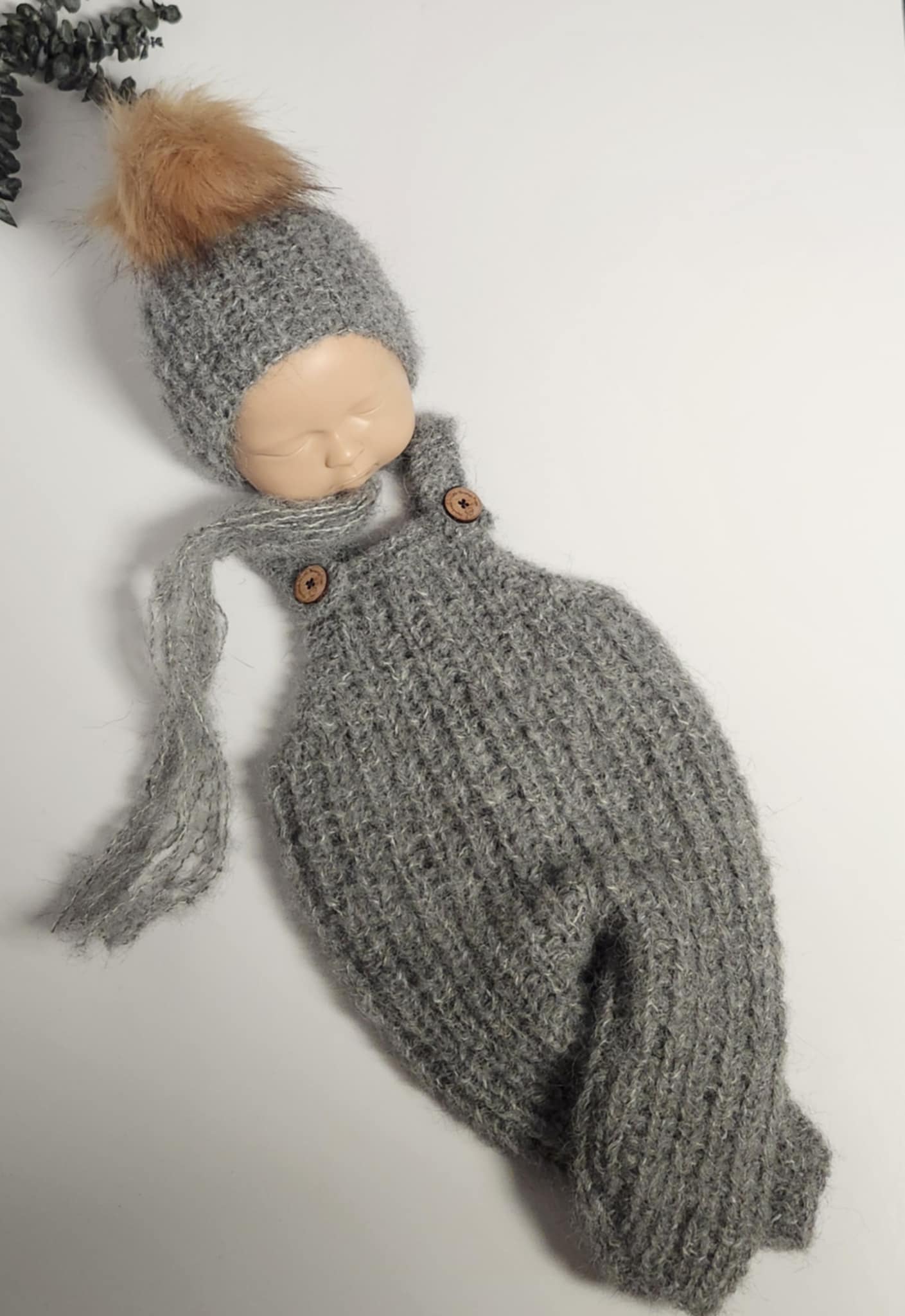 Fisherman's Dungarees and Removable Fur Pompom Bonnet PREORDER