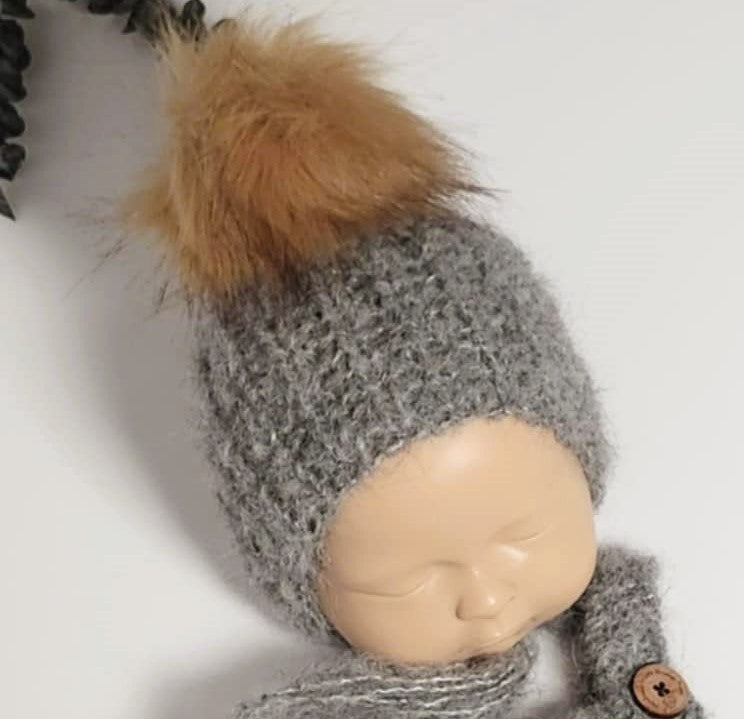 Fisherman's Dungarees and Removable Fur Pompom Bonnet PREORDER