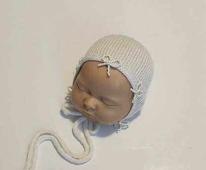 Newborn Beaded Bow Bonnet
