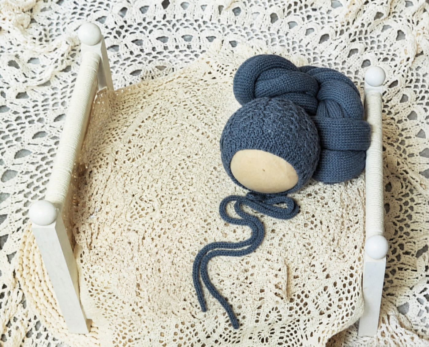 Dark Dusty Blue Clare Bonnet & Wrap Set