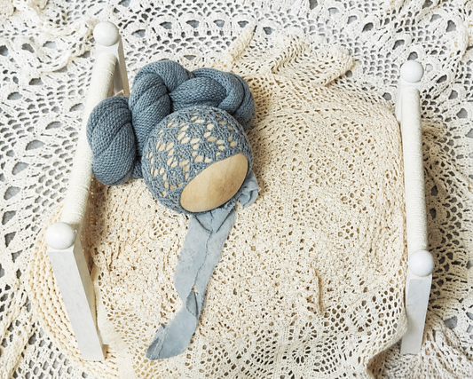Victoria Bonnet & Wrap 80"+ in Elephant Blue/Soft Dusty Blue