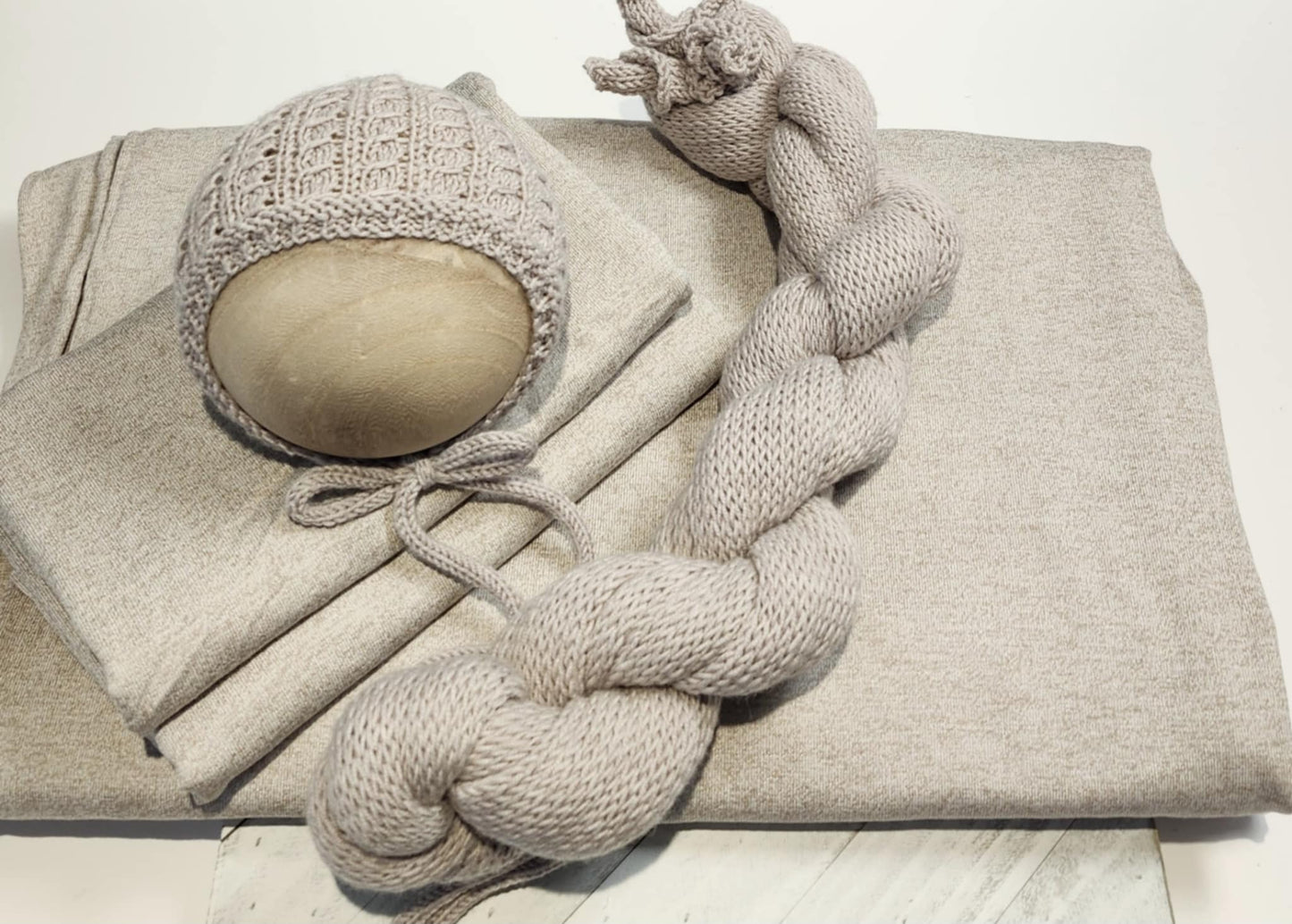 Jersey Stretch Backdrop, Jersey Stretch Wrap, choice of Handknit Bonnet & wrap Sets