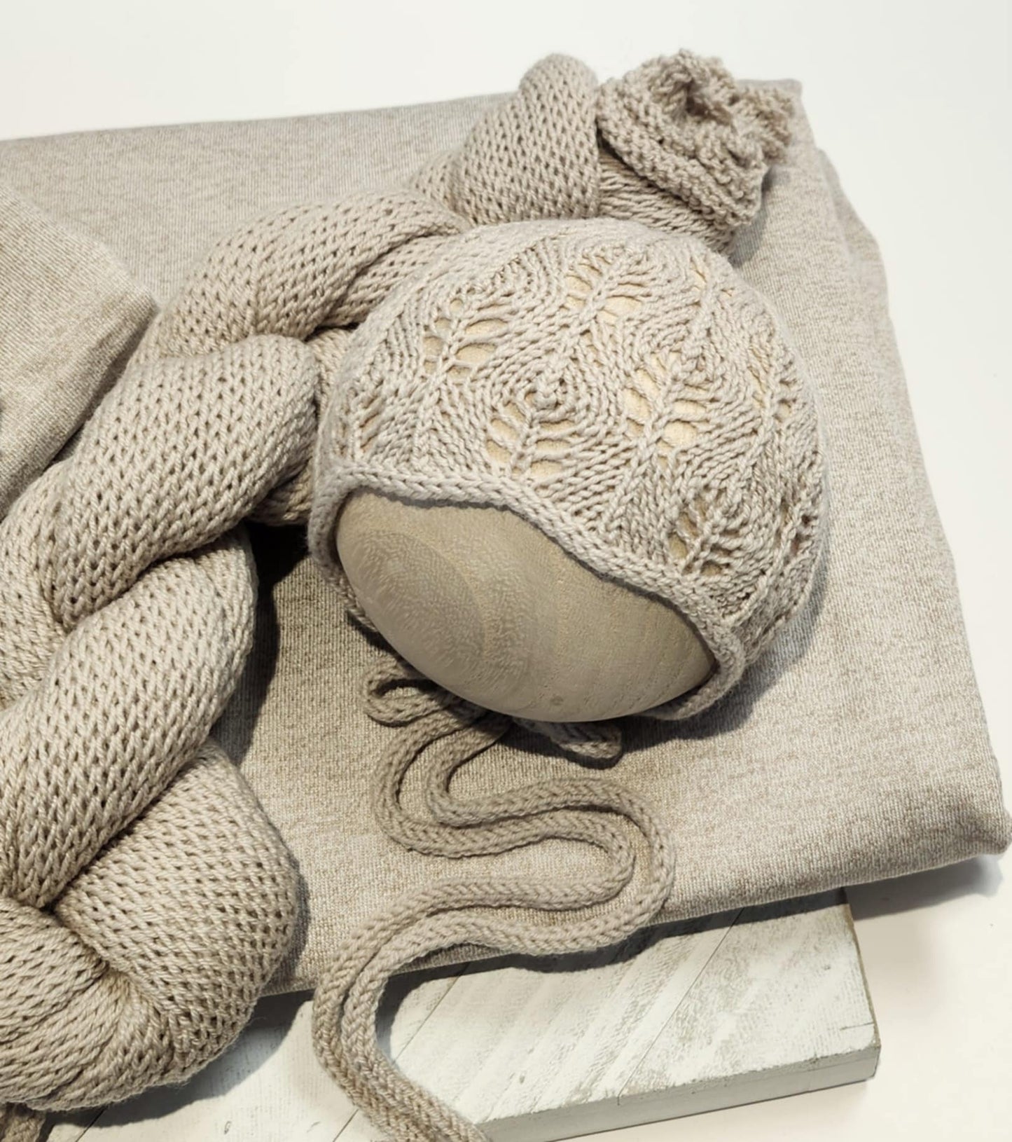 Jersey Stretch Backdrop, Jersey Stretch Wrap, choice of Handknit Bonnet & wrap Sets