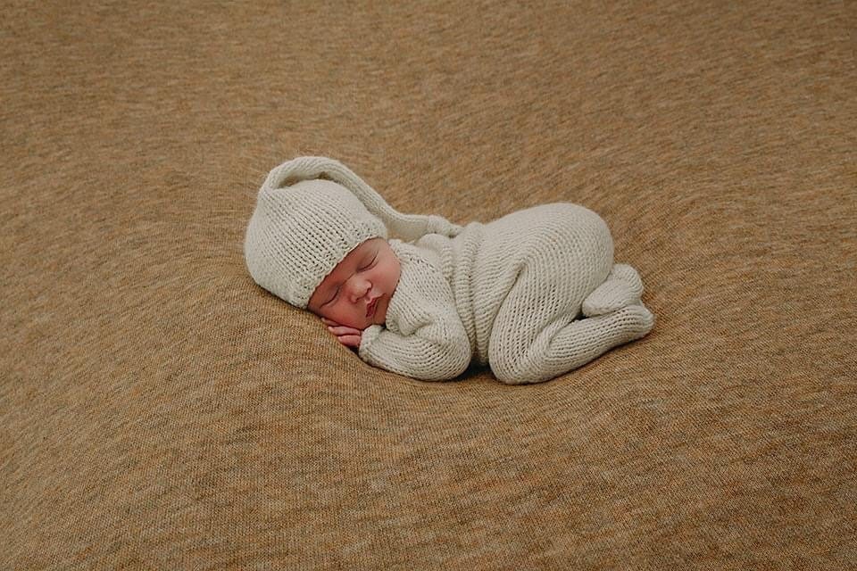 Newborn Pompom Bonnet & Footed Onesie PREORDER